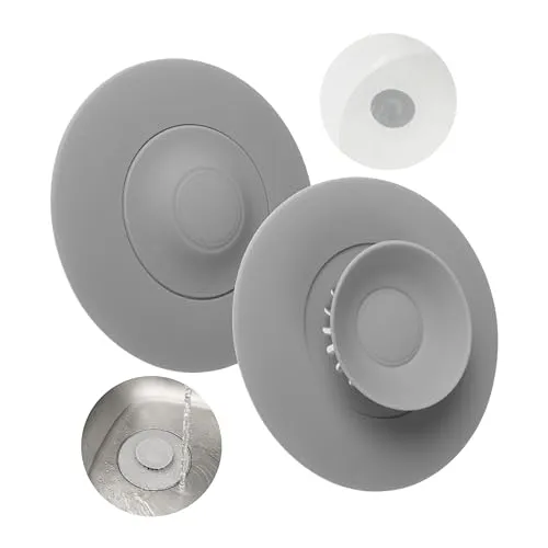 Universal Abfluss Stöpsel, 2 Stück, Ø 11 cm, Grau, Silikon, für bis Ø 100 mm Ventilablauf, Essensreste