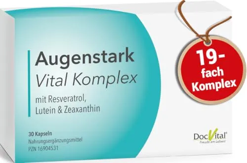 DocVital® Augenstark Vital Komplex, Lutein Zeaxanthin Kapseln hochdosiert | Mit Vitamin A & B2 für normale Sehkraft, Resveratrol, OPC, Zink, Augenvitamine, Made in Germany, laborgeprüft