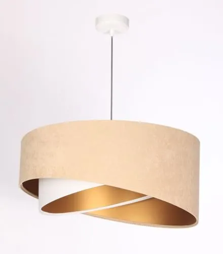 Licht-Erlebnisse Hängelampe Beige Gold Weiß E27 rund 50 cm - Moderne Pendelleuchte in elegantem Beige und Gold, ideal für Wohnzimmer und Esszimmer; der doppelte Schirm aus Velours sorgt für stilvolle Lichtakzente und individuelle Lichtgestaltung.