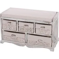 Shabby Vintage Kommode & Sitzbank mit 5 Schubladen - Praktische Kommode im Shabby-Look, ideal für jeden Wohnbereich. 5 geräumige Schubladen bieten viel Stauraum und die gebürstete Oberfläche verleiht einen einzigartigen Used-Look.