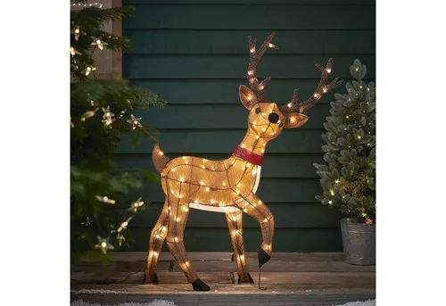 Lights4fun LED-Dekofigur Batteriebetriebenes LED-Rentier Hirsch