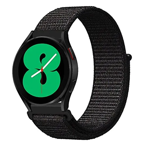 Niboow 20mm Armband für Samsung Galaxy Watch 7/6/5/4 (40mm 44mm)/Watch FE/Watch 6 Classic (43mm 47mm)/Watch 5 Pro 45mm, Nylon Ersatzarmband Armbänder für Galaxy Watch Active 2 - Schwarz
