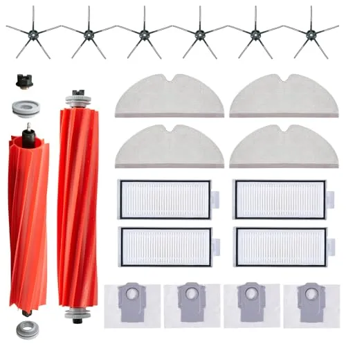 Stück Zubehörset für Roborock Q7 / Q7+ / Q7 Max / Q7 Max+ Staubsauger Ersatzteile Enthält 2 Hauptbürste 4 Wischtücher 4 HEPA-Filter 4 Staubbeutel 6 Seitenbürsten (Schwarz) 20