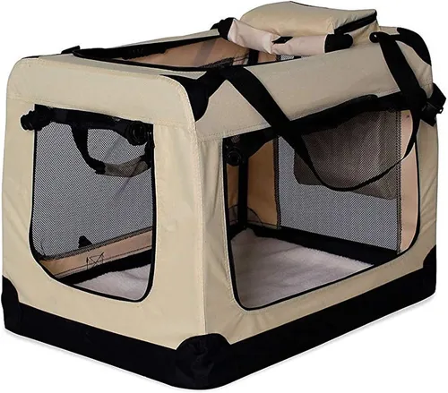 lionto Faltbare Hundetransportbox für Reise & Auto, 70x52x50 cm - Robuste Hundebox aus Oxford-Gewebe mit Tragegriffen und gemütlichem Liegekissen. Ideal für Reisen, Auto und Tierarztbesuche. Für Hunde und Katzen bis 15 kg.