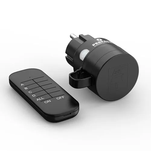 Perfect Funksteckdosen mit Fernbedienung Aussen, 1 x Steckdose mit Funkfernbedienung, 2300 Watt, 230V Outdoor Set, 30m Reichweite, IP44, Stromsparen, Schwarz