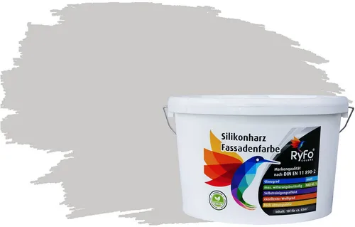 RyFo Colors Fassadenfarbe Silikonharz Fassadenfarbe Hellgrau 10l, 1 L ca. 6 m², Wasserabweisend, diffusionsfähig, schützt vor Schmutz, Algen, Pilzen