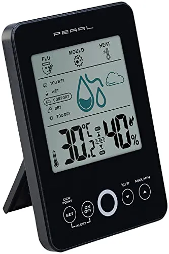 PEARL Digital Hygrometer: Digital-Hygro-/Thermometer mit Schimmel-Alarm & Komfort-Anzeige (Zimmerthermometer, Hygrometer Schimmel, Feuchtigkeitsmesser Pflanzen)