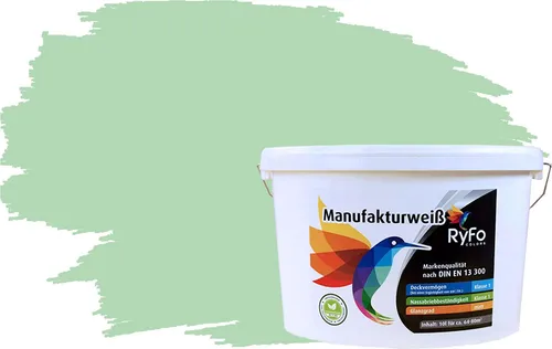 RyFo Colors Wand- und Deckenfarbe Manufakturweiß Grüntöne, 1 L - Hochwertige Premium-Dispersionsfarbe in stilvollen Grüntönen, ideal für Innenräume. Hohe Ergiebigkeit von ca. 8 m² pro Liter und perfekte Deckkraft für beeindruckende Farbakzente.