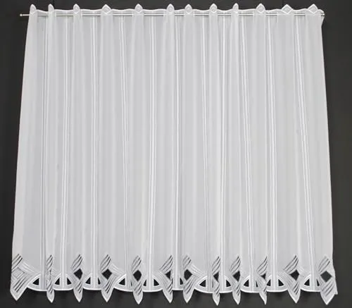 Scheibengardinen 90 - 130 cm hoch 6.30 Net Curtains Various Colours Height 35.43 - White with grey / anthracite, Polyester