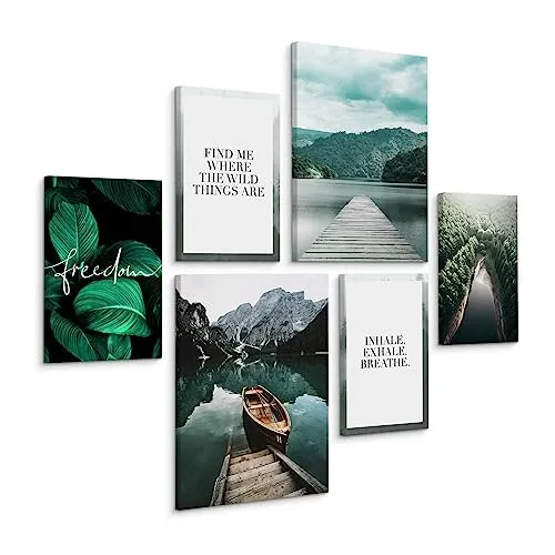 Muralo - Wandbilder Set - Leinwand Bilder Set Aufhängefertig - Bilder für Wohnzimmer Schlafzimmer - Moderne Wanddeko - Natur - 4 Bilder 20 x 30 cm mit 2 Bilder 30 x 40 cm