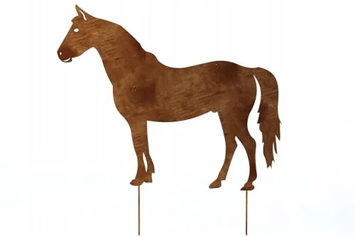Kapaga - Gartenfigur aus Rost auf Einschlagbeinen - Metall Tierfigur - Edelrost Dekofigur - Tier Figur - Dekoration Gartendeko - Gartendekoration (Pferd - Höhe 69 cm)