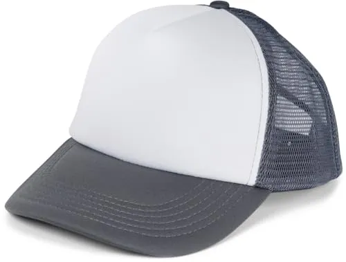 styleBREAKER Unisex 5-Panel Trucker Cap mit Mesh-Einsatz | verstellbares Basecap mit Click Snap Verschluss | luftiges Netz Cap für Damen und Herren, Farbe:Weiß-Dunkelgrau