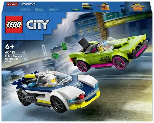 LEGO City Verfolgungsjagd mit Polizeiauto und Muscle Car (60415) - Spannendes Bauset für Kinder ab 6 Jahren, inklusive 2 Spielzeugautos und Minifiguren für kreative Rollenspiele