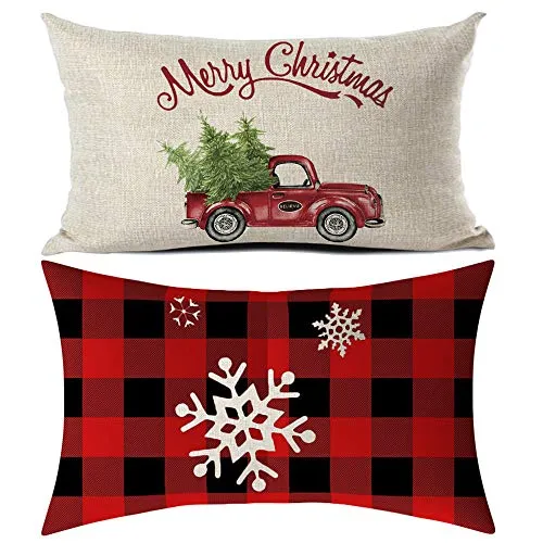 Stück Kissenbezug Kissenbezüge werfen Kissenhülle Muster Dekorativ Weihnachten Leinen Zierkissenbezug Lendenkissenbezug für Couch Zimmer Sofa Auto Büro Dekor Unsichtbar Reißverschluss 30x50cm 2