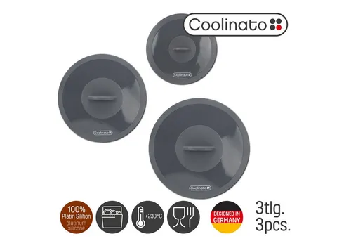 COOLINATO Frischhaltedeckel-Set aus Platin-Silikon 3tlg. - Vorratsgläser - Flexible, temperaturbeständige Silikondeckel für optimale Lebensmittelaufbewahrung, spülmaschinenfest und mikrowellengeeignet.