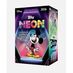 Topps Disney Neon Value Box Englisch 2026 - Entdecke die 2026 Topps Disney Neon Value Box mit 7 Packs und 2 exklusiven Diamante Parallels. Perfekt für Sammler und Disney-Fans, die farbenfrohe Trading Cards suchen!