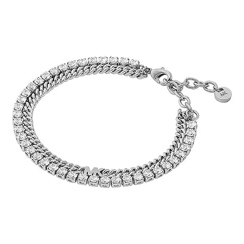 Michael Kors Jewellery MKJ8277CZ040 Damenarmband - Elegantes Armband aus Messing in Silber mit funkelnden Zirkonsteinen, perfekt für stilvolle Outfits und besondere Anlässe.