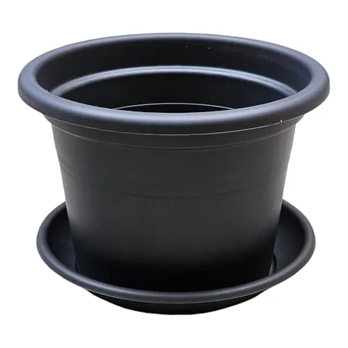 Teramico 4 x Blumentopf Pflanzgefäß Farbe Anthrazit Terrakotta und Taupe inkl. Untersetzer Kunststoff Übertopf Pflanzkübel Rund in verschiedenen Größen (Anthrazit, Ø 20cm)