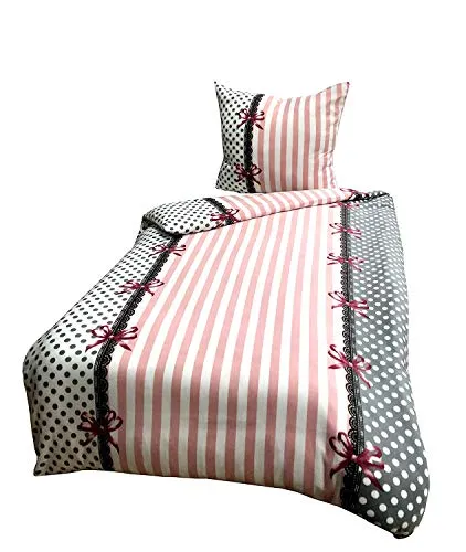 Leonado Vicenti Winter Bettwäsche 155x220 Thermo Fleece Flausch Garnitur Warm Deckenbezug Kissenbezug Bezug Grau Rosa Gepunktet