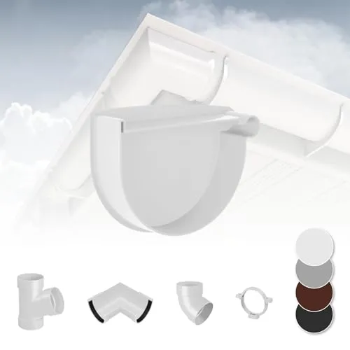 RAINWAY L Regenrinnen System (Rinnenendstück rechts weiß) - PVC-U Kunststoff in 4 Farben, für Dachflächen > 100m² empfohlen, Endstück Endkappe