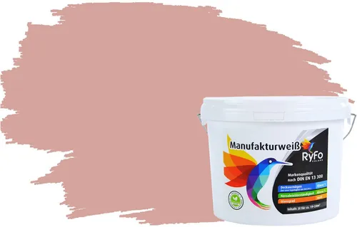 RyFo Colors Wand- und Deckenfarbe Manufakturweiß Rottöne, 1 L - Matt und atmungsaktiv, ideal für Wohnräume. Ergiebigkeit von ca. 8 m² pro Liter, hochdeckend und einfach zu verarbeiten. Für eine stilvolle Raumgestaltung in Lachsrot.