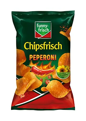 funny-frisch Chipsfrisch Peperoni 150g - Chips mit feurigem Peperoni-Geschmack, hauchdünn und extra knusprig. Glutenfrei, vegan und ohne künstliche Zusätze - der perfekte Snack für scharfe Genießer!