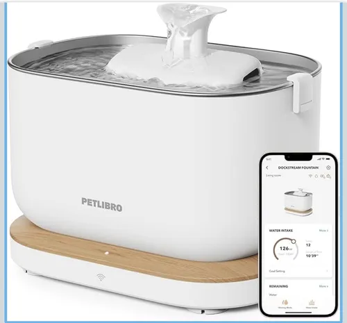 Petlibro Dockstream Smart Wasserbrunnen weiß - Brunnen für Haustiere, bietet kontinuierlich frisches und gefiltertes Wasser mit einem fortschrittlichen Filtersystem für die Gesundheit Ihres Tieres. Ideal für eine mühelose Hydration und lange Laufzeit.