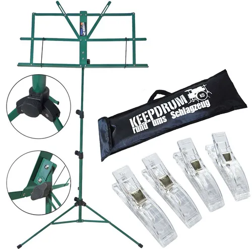 keepdrum Notenpult keepdrum MUS2GR Notenpult Grün mit 4 Notenklammern