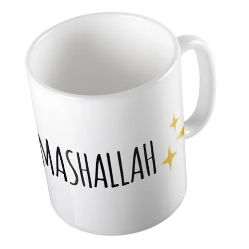 Hellweg Druckerei Huuraa Kaffeetasse Mashallah Emoji Stars Sparkles Herz Weiße Keramik 330ml Kaffee-Becher für Büro, Zuhause oder als Geschenk
