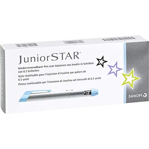 Juniorstar Silber Injektionsgerät - Arzneimittel: JuniorSTAR Insulinpen in Silber, wiederverwendbar und ideal für präzise Insulindosierung zwischen 1 und 30 Einheiten.