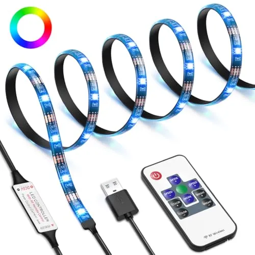 AMIR LED Streifen 1m, RGB LED Strip mit Fernbedienung, 18 Farbwechsel & 21 Modi LED Band Dimmbar, Selbstklebend Led Lichterkette Lichtband Leiste für Party, Gaming, Dekor, TV Hintergrundbeleuchtung