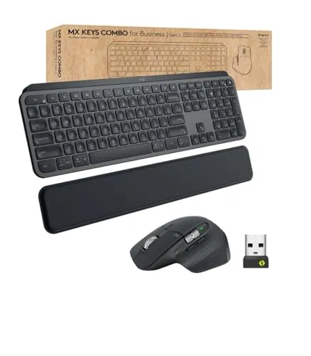 Logitech MX Keys Combo for Business Gen 2 - GRAPHITE - Maus-Tastatur-Set mit präziser Tastenbeleuchtung und komfortabler Ergonomie, ideal für produktives Arbeiten im Büro oder Home Office.