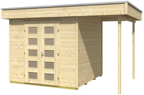 Skan Holz Holz-Gartenhaus Venlo 2 Natur 380 cm x 250 cm - Geräumiges Holz-Gartenhaus mit 9,5 m² Fläche, breitem Eingang und modernem Design. Ideal für die Aufbewahrung von Gartenutensilien und als überdachter Sitzplatz.