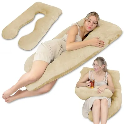 Totsy Baby Schwangerschaftskissen stillkissen XXL seitenschläferkissen Pregnancy Pillow groß komfortkissen u Form lagerungskissen schlafkissen abnehmbarem bezug seitenschläfer 135 cm Beige