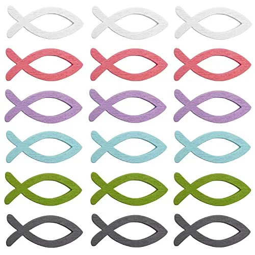 Oblique Unique® 18 Holz Fische im Farbmix Echtholz Tischdeko Streuartikel Streudeko für Taufe Kommunion Konfirmation Firmung Taufdeko Weiß Rosa Lila