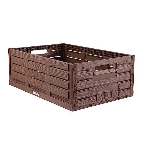 Stabile Klappbox in Holzoptik 60 x 40 x 21,8cm (45 L) Stapelbare Lagerkisten - Faltbarer Einkaufskorb - Robust und belastbare Klappkiste