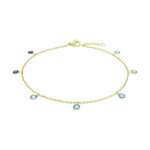 Amor Fußkette Edelstahl Damen mit Zirkonia, 23+2 cm, Gold - Elegantes Fußkettchen aus robustem Edelstahl 316L, verziert mit funkelnden Zirkonia-Steinen. Kommt in einer stilvollen Schmuck Geschenk Box – perfekt für besondere Anlässe!