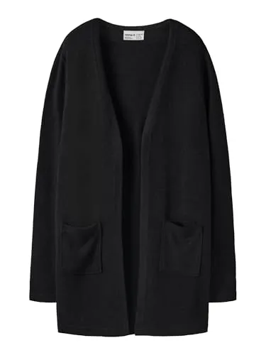 NAME IT Mädchen Nkfvicti Ls Knit Card L Noos Strickjacke, Schwarz, 110 EU