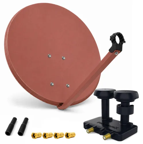PremiumX Satelliten-Komplettanlage 80cm Ziegelrot mit Twin LNB