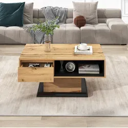Couchtisch Aus Melaminbeschichteter Spanplatte In Eichenoptik 100 Cm Mit Schublade Und Stauraum