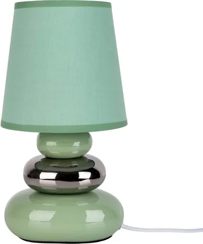 näve Tischleuchte Stoney - Elegante Nachttischleuchte mit Keramikfuß - Nachttischleuchten mit modernem Mint-/Chrom-Design, ideal für stilvolle Akzente im Schlafzimmer. Leuchtmittel nicht enthalten, E14-Fassung für individuelle Lichtgestaltung.