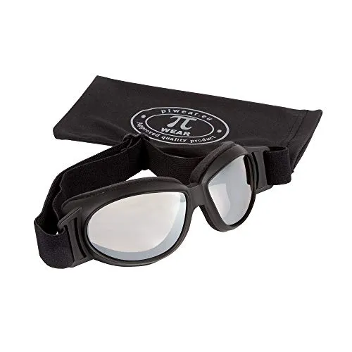 PiWear® Black Hills kleine Motorradbrille über Helm winddicht rutschfest gepolstert beschlagfrei klar silber verspiegelt