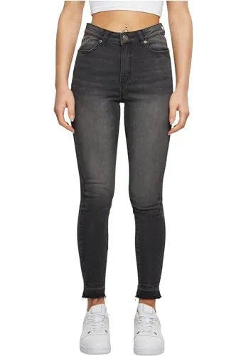 Urban Classics Damen Jeans - Skinny High Waist Open Hem Jeans - Modische Jeans für Damen mit High Waist und offenem Saum, ideal für jeden Anlass und betont die Taille für eine schlanke Silhouette.