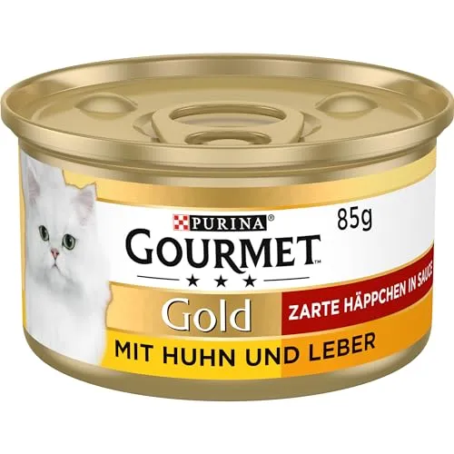 Gourmet Gold Zarte Häppchen in Sauce Katzenfutter nass, mit Huhn und Leber, 12er Pack (12 x 85g)