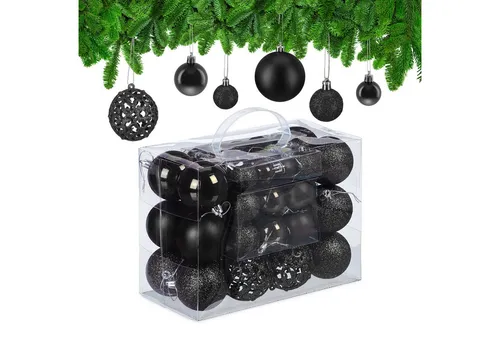 relaxdays Weihnachtsbaumkugel Weihnachtskugeln im 50er Set (50 St), schwarz