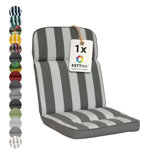 KETTtex EXKLUSIV Auflage Mittellehner hellgrau gestreift I Gartenstuhl Polster 110x50x7cm I hochwertige & Pflegeleichte Sesselauflage I Wetter- & formbeständige Stuhlauflage I KTH3 Sitzauflage