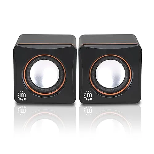 Manhattan Lautsprecher Set (5 Watt, 3,5mm Klinke Stecker, USB-Stromversorgung, für PC, Laptop, Tablet und Smartphone) schwarz/orange, 161435