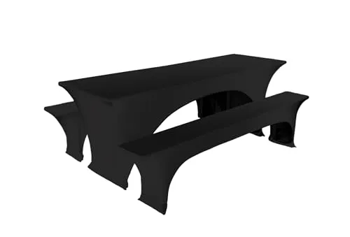 TexDeko® Hussen für Bierzeltgarnitur Stretch | Set aus Tisch- & Bankhussen | Knitterfrei, Pflegeleicht & Waschbar | Perfekt für Festzelte, Hochzeiten & Events (220 x 50cm, Schwarz)