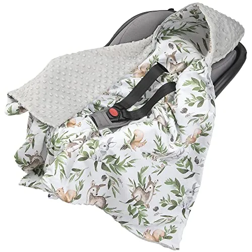 Medi Partners Einschlagdecke Baby Babyschale 100% Baumwolle für Sommer 85x85cm Kinderwagen Kuscheldecke universal Baby Decke Einschlagdecken Babydecke Buggy Autositz (Hirsch mit grauem Minky)