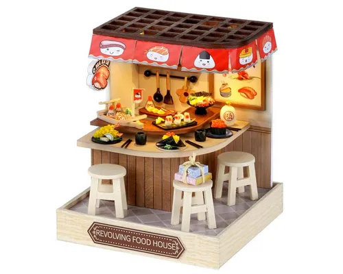Cute Room 3D-Puzzle DIY Miniaturhaus Modellbausatz Revolving Sushi, Puzzleteile, 3D-Puzzle, Miniaturhaus, Maßstab 1:24, Modellbausatz zum basteln